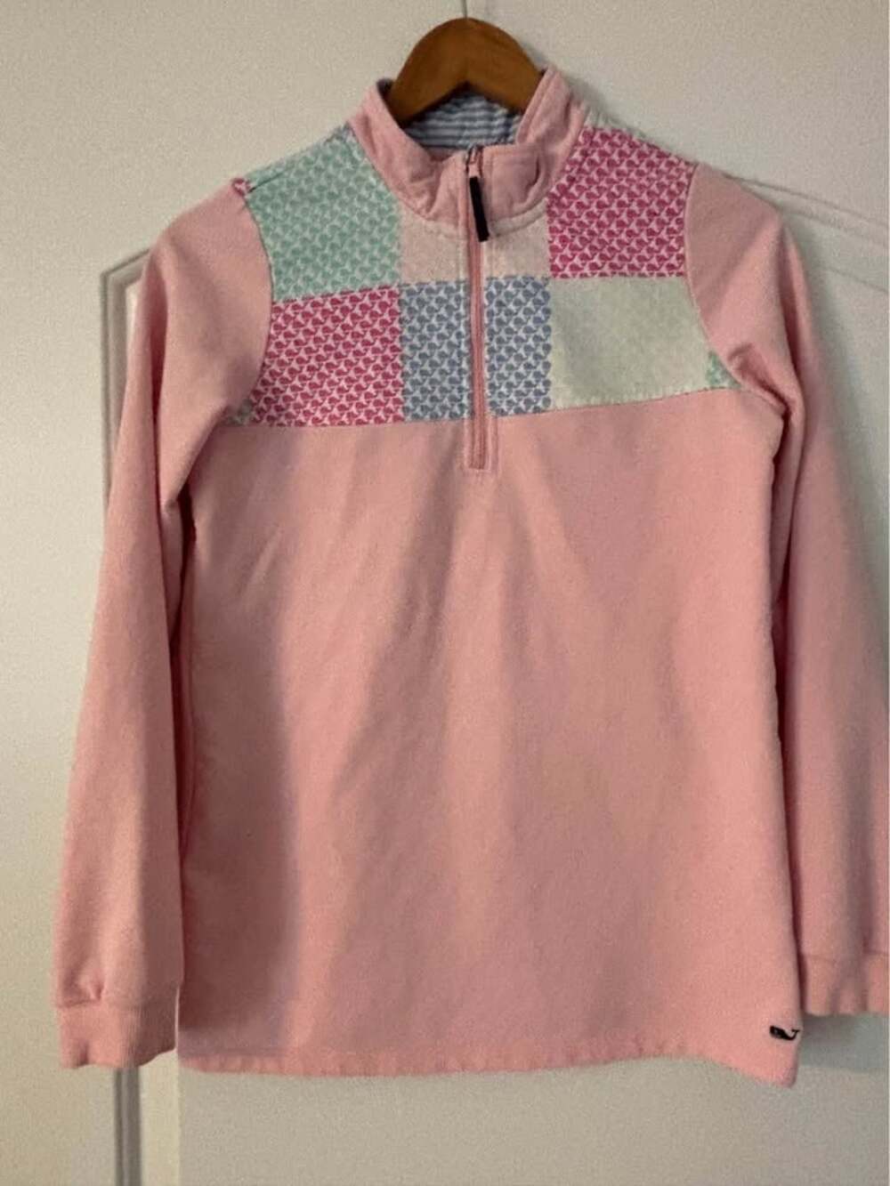 Vineyard Vines for Target Girls XL 14/16 Pink Patchwork Whale 1/4 Zip Pullover